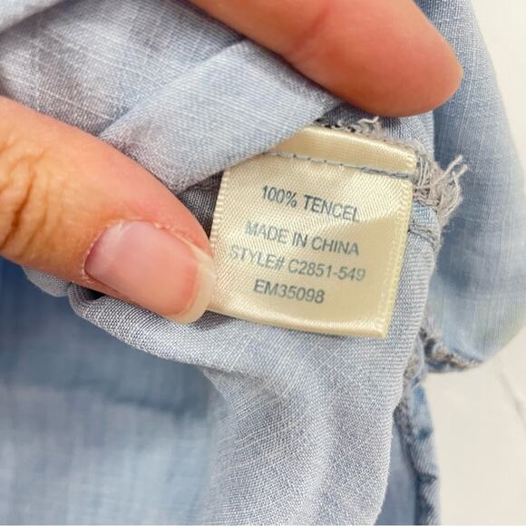 Cloth & Stone Chambray Short Sleeve Womens Blouse S Boho Beachy Coastal Cowboy - Picture 4 of 9